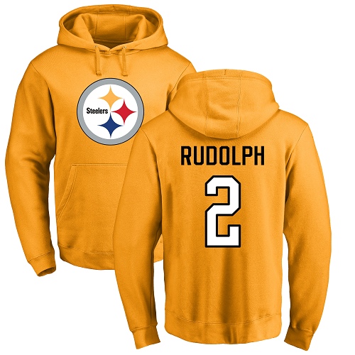 Men Pittsburgh Steelers Football 2 Gold Mason Rudolph Name and Number Logo Pullover NFL Hoodie Sweatshirts